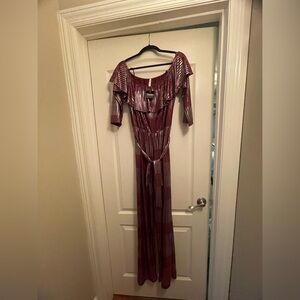 Maroon and Silver Cold Shoulder Jumpsuit 1X